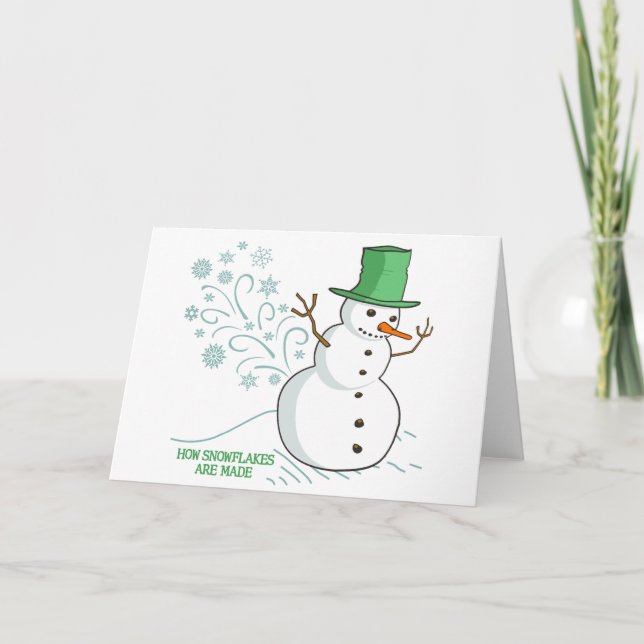 Cartão De Festividades Engraçado Snowman Farta Snowflakes (Frente)