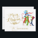 Cartão De Festividades Engraçado Snowman Penguin Dourado Glitter Feliz Na<br><div class="desc">Snowman e Pinguin,  Rudolph reindeer e Snowman,  de cor aquática única,  fofos e engraçados,  falsa mão ornamental brilhando,  com a letra "Feliz Natal",  "O" caligrafia. Use a ferramenta Personalizar para adicionar suas informações,  alterar mensagem. Mais ideias na minha Coleção de Natal Única.</div>