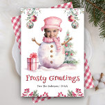 Cartão De Festividades Engraçado Snowman Rosa Foto Enfrentada Diversão de<br><div class="desc">Amute seus hilariantemente engraçados cartões de Natal com um bonitinho bonitinho bonitinho. Uma mania divertida para amigos e família. Basta adicionar seu texto neste modelo fácil de usar e personalizar este cartão com suas fotos favoritas para torná-lo um cartão de feriado único.</div>