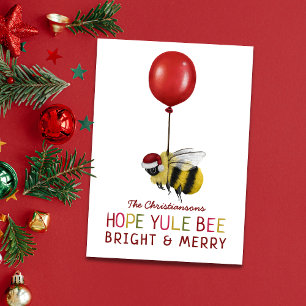 Cartão De Festividades Engraçado Yule Bee Feliz e Bright Natal