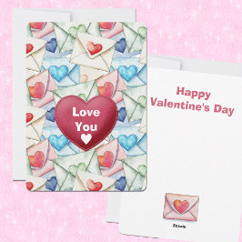 Cartão De Festividades Envelopes e Corações de São Valentim