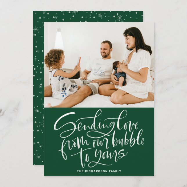 Cartão De Festividades Enviando amor de nossa bolha para sua foto verde (Frente/Verso)
