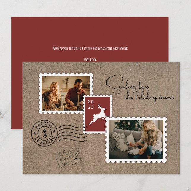 Cartão De Festividades Enviando Amor Duas Fotos (Frente/Verso)