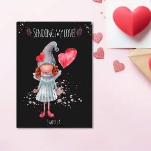 Cartão De Festividades Enviando Meu Amor Aquarela Gnome do Dia dos Namora