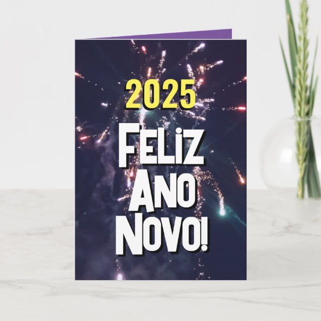 Cartão De Festividades Envio de Texto para o Ano Novo 2025 em Português (Frente)