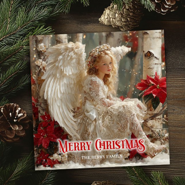Cartão De Festividades Epic angelic angel red gold festive inspiriting  (Epic angelic angel red gold festive inspiriting card)