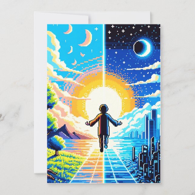 Cartão De Festividades Equilíbrio de mundos - Tecnologia de Arte em Pixel (Frente)