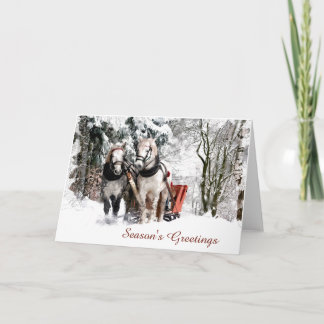 Cartão De Festividades Equipe de Cavalo Dorme Atravessa Snowy Woods