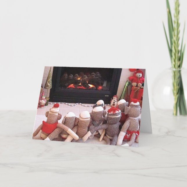 Cartão De Festividades Ernie the Sock Monkey and Friends Holiday Card (Frente)