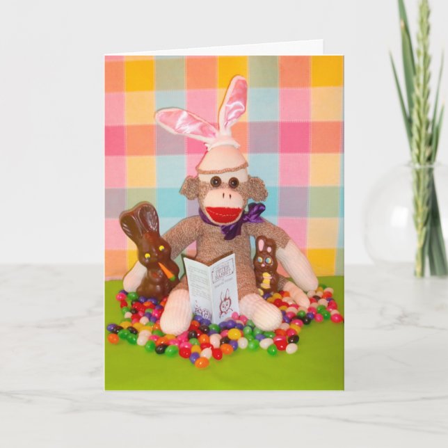Cartão De Festividades Ernie the Sock Monkey Choco Bunnies Easter Card (Frente)