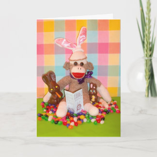 Cartão De Festividades Ernie the Sock Monkey Choco Bunnies Easter Card