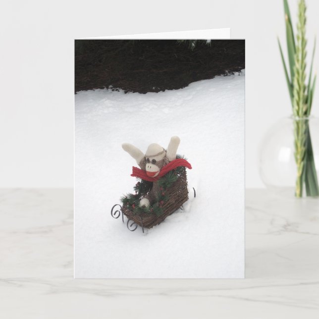 Cartão De Festividades Ernie The Sock Monkey Sleigh Holiday Card (Frente)