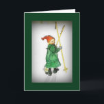 Cartão De Festividades Esbjorn on Skis - Esbjorn Auf Skiern<br><div class="desc">Vintage tiny image of a little boy on skis.  Fine art by Swedish painter Carl Larsson.</div>