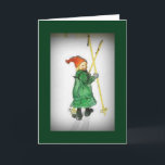 Cartão De Festividades Esbjorn on Skis - Esbjorn Auf Skiern<br><div class="desc">Vintage tiny image of a little boy on skis.  Fine art by Swedish painter Carl Larsson.</div>