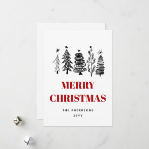 Cartão De Festividades Esboço Minimalista Simples de Natal Preto Branco V