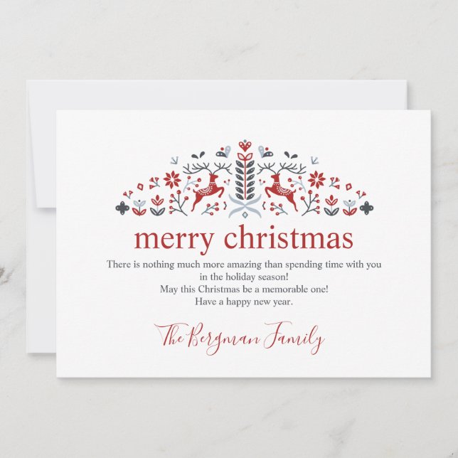 Cartão De Festividades Escandinávia Folk Art Reindeer Foto Natal (Frente)