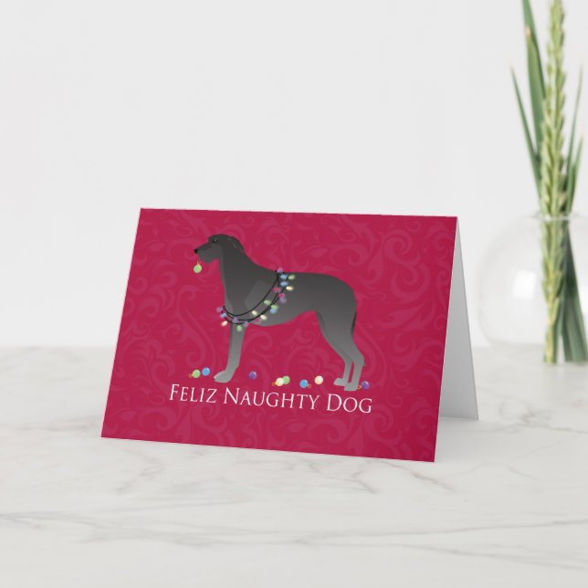 Cartão De Festividades Escocês Deerhound Feliz Naughn Dog Natal (Frente)