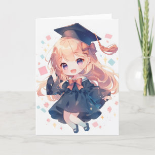 Cartão De Festividades Escola de Graduação de Anime Girl Chibi