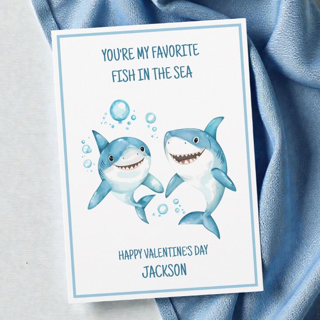 Cartão De Festividades Escola de Tubarões Infantil Sala de Aula Feliz Dia (Kids Shark School Classroom Happy Valentine's Day Holiday Card)