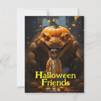 Cartão De Festividades Escola e Pumpkin Dinogoblin Halloween