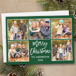 Cartão De Festividades Escoteiro Natal 5 Foto Verde<br><div class="desc">Cartão de Férias de Colagem de Fotos para o Feliz Natal 5 Moderno - Forest Green</div>