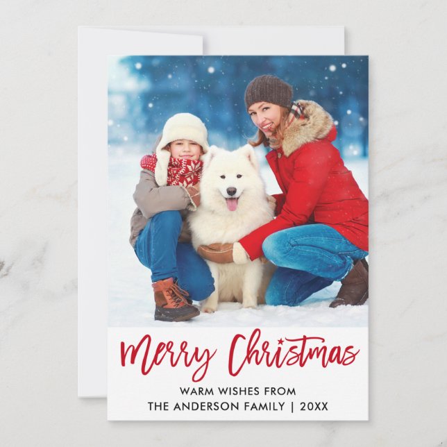 Cartão De Festividades Escova Vermelha Feliz Foto da Estrela de Natal (Frente)