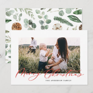 Cartão De Festividades Escrita elegante de Natal com fotografia mínima m