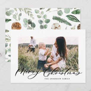Cartão De Festividades Escrita elegante de Natal com fotografia mínima m