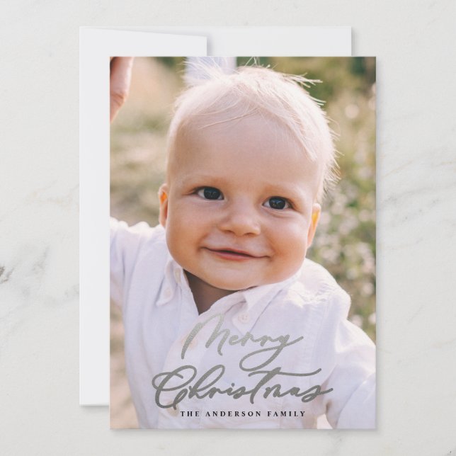 Cartão De Festividades Escrita elegante de Natal com fotografia mínima mo (Frente)