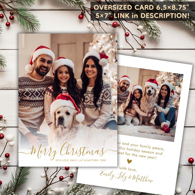 Cartão De Festividades Escrito Dourado Branco Elegante 2 Foto Natal (Criador carregado)