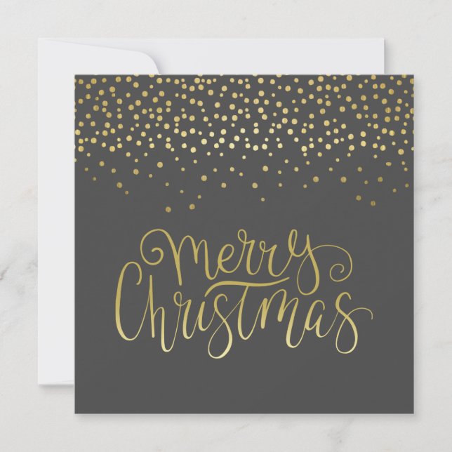 Cartão De Festividades Escrito Dourado Elegante e Natal Preto Confetti (Frente)