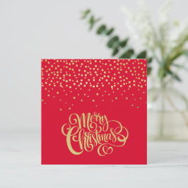 Cartão De Festividades Escrito Dourado Elegante e Natal Vermelho Confetti
