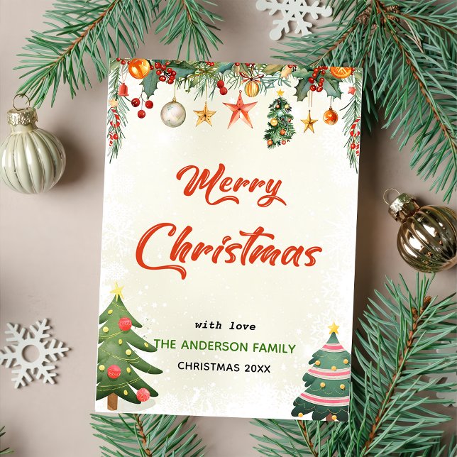 Cartão De Festividades Escrito Elegante Greenery Feliz Natal (Criador carregado)