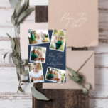 Cartão De Festividades Escrito elegante multifoto, marinho azul<br><div class="desc">O moderno mínimo na moda multifoto da família home decor elegante script texto de paz,  alegria e amor Cartão de Natal de Férias,  aniversário ideal. A cor azul moderna do marinho pode ser alterada.</div>