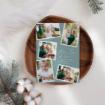 Cartão De Festividades Escrito elegante multifoto moderno, azul empoeirad<br><div class="desc">O moderno mínimo na moda multifoto da família home decor elegante script texto de paz,  alegria e amor Cartão de Natal de Férias,  aniversário ideal. A cor azul empoeirada moderna pode ser alterada.</div>