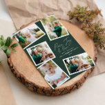 Cartão De Festividades Escrito elegante multifoto verde<br><div class="desc">O moderno mínimo na moda multifoto da família home decor elegante script texto de paz,  alegria e amor Cartão de Natal de Férias,  aniversário ideal. A cor verde moderna pode ser alterada.</div>