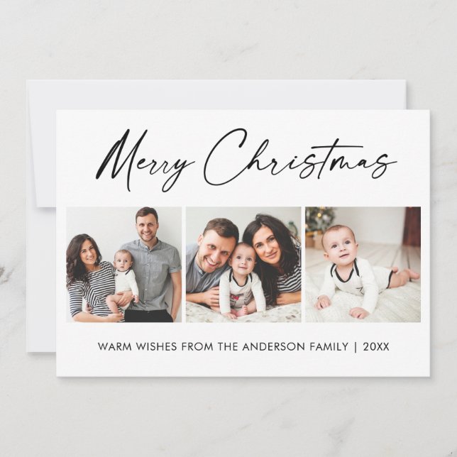 Cartão De Festividades Escrito em Tinta Moderna 3 Foto Natal (Frente)
