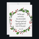 Cartão De Festividades Escritura do Sticker de Escritura de Natal Cristão<br><div class="desc">Escritura do Sticker de Escritura de Natal Cristão com a coroa vermelha e verde Holly "E o anjo disse-lhes,  'Não tenha medo,  por favor,  eu trago-vos boas notícias de alegria excelente que será para todas as pessoas.'" - Luke 2:10</div>