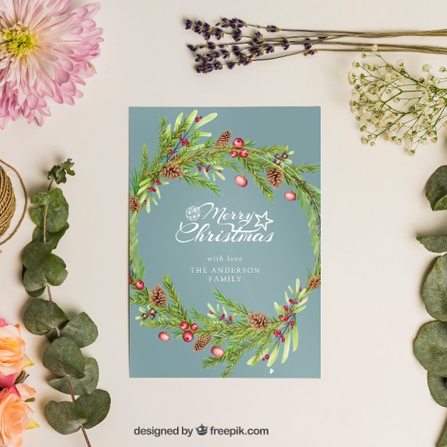 Cartão De Festividades Escuridão foliar mínima moderna no Natal (Criador carregado)