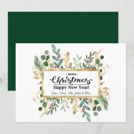 Cartão De Festividades Escuro Elegante Verde Russo Floral Dourado Foliage