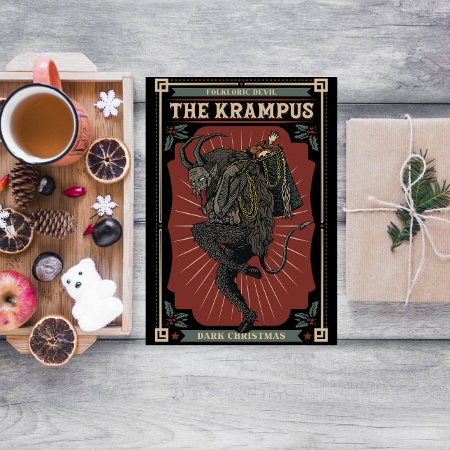 Cartão De Festividades Escuro Natal Folclórico Demônio Krampus Saco de Br (Criador carregado)