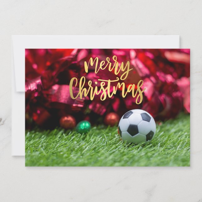 Cartão De Festividades Esfera de futebol com decoração de Natal em verde (Frente)