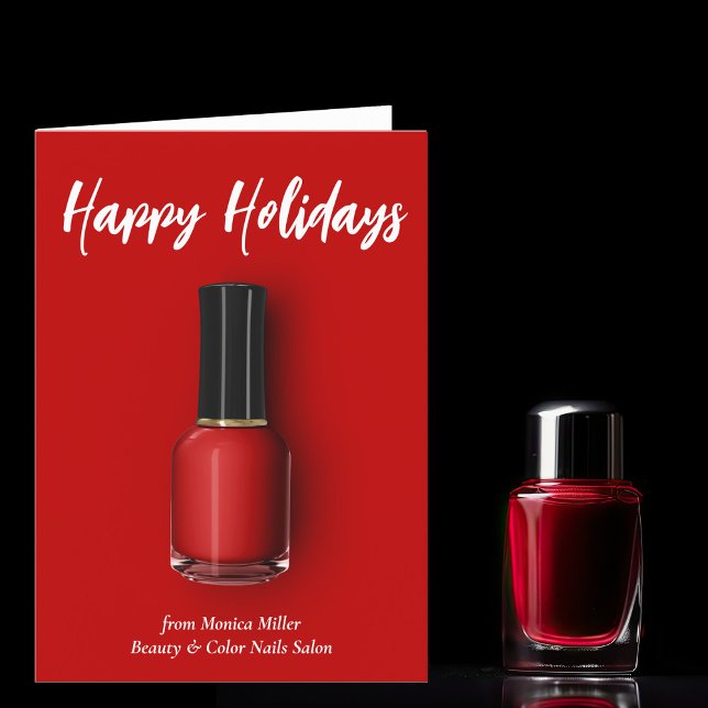 Cartão De Festividades Esmalte de Unha Vermelho Feliz Natal Manicure Pers (Criador carregado)