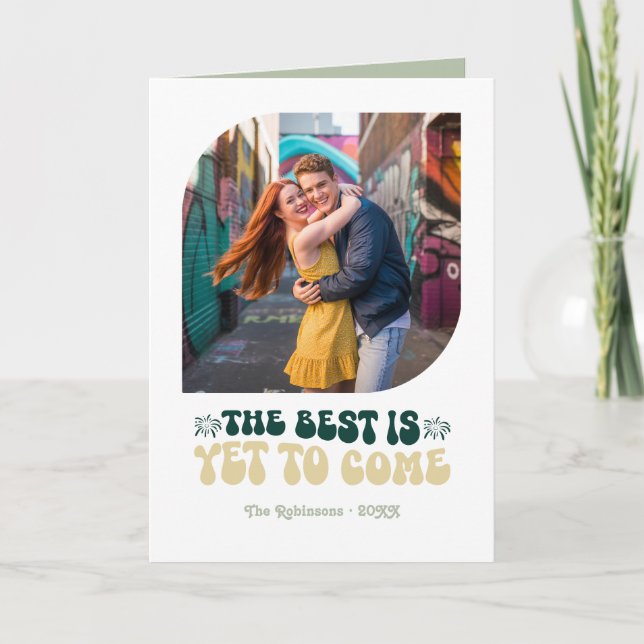 Cartão De Festividades Esmeralda Luxo Champanhe Retro Ano Novo Foto (Frente)