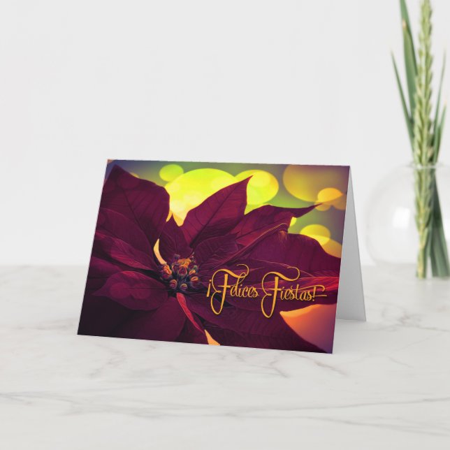 Cartão De Festividades Espanhol! Feliz Fiestas! Poinsettia De Vinho De Na (Frente)