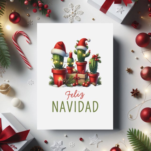 Cartão De Festividades Espanol Mexicano Feliz Navidad Cactus (Criador carregado)
