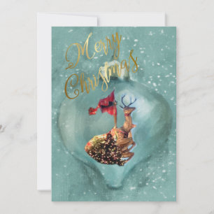 Cartão De Festividades Especial de Natal Rena Enfeite Neve