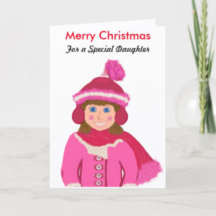 Cartão De Festividades Especial Natal Filha Menina Chapéu Rosa