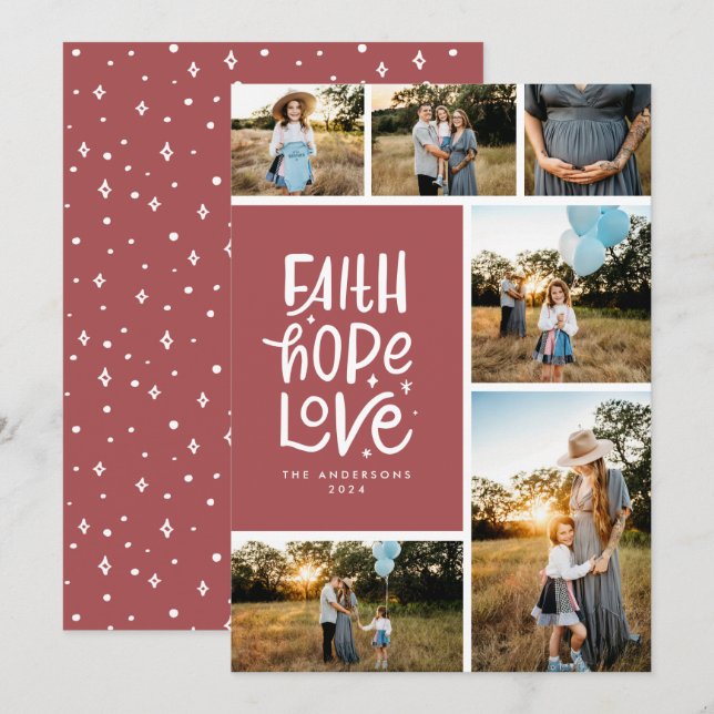 Cartão De Festividades Esperança de fé burgundia ama múltiplas fotos (Frente/Verso)