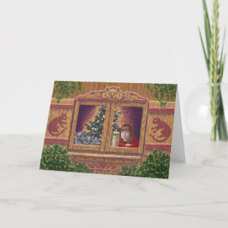 Cartão De Festividades Esperando Papais noeis e Árvore de Natal